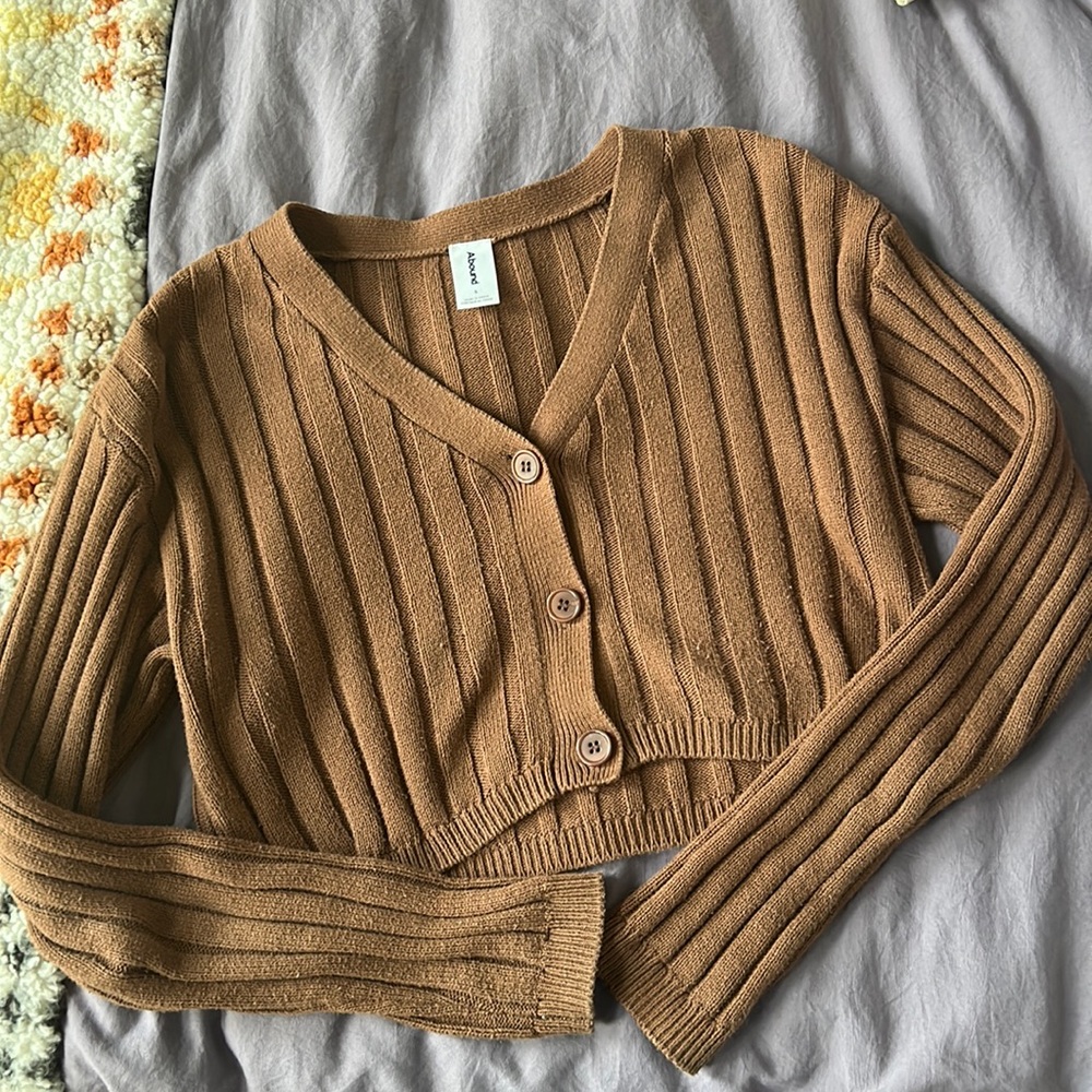 Cropped Ribbed Cardigan Sweater Small